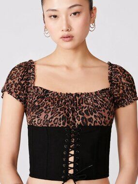 I.AM.GIA Leopard Print Corset Top - Brown & Black